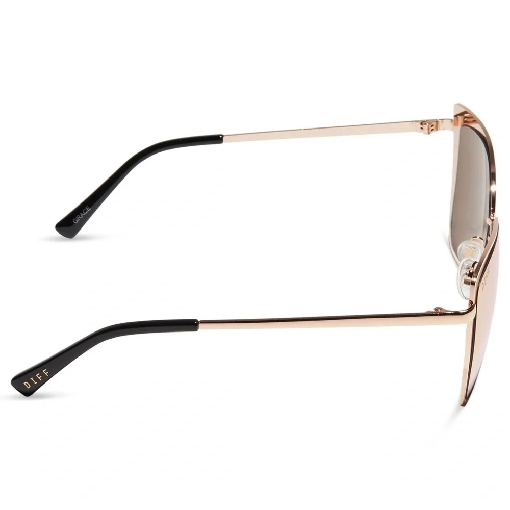 DIFF Grace Sunglasses Gold Frame Peach Mirror Lenses Cateye NIB
